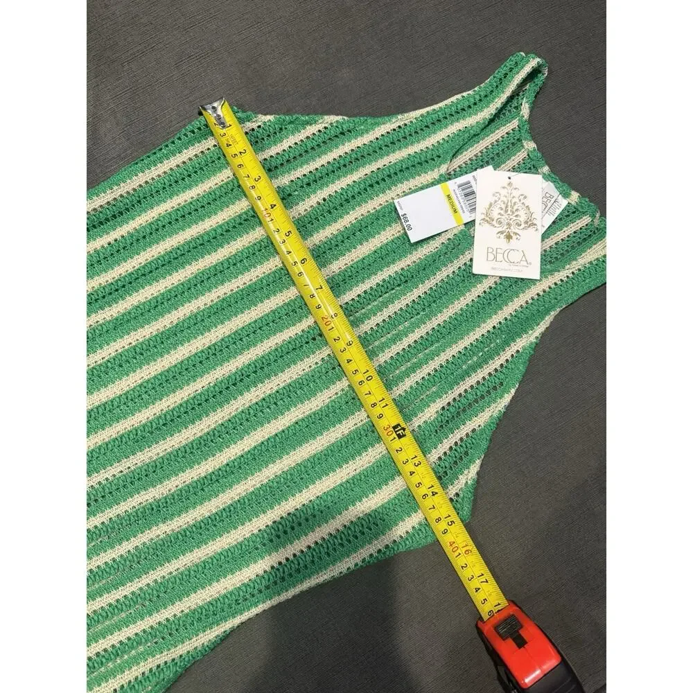 NWT Becca Crochet Retro Cabo Scoop Neck Dress Swim Cover-Up Bright Green Size M